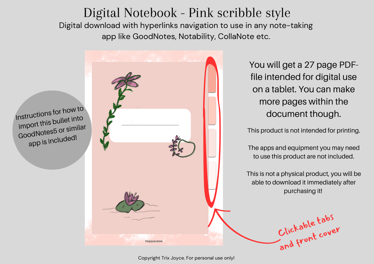 Digital Notebook With Hyperlinks - Pink Floral