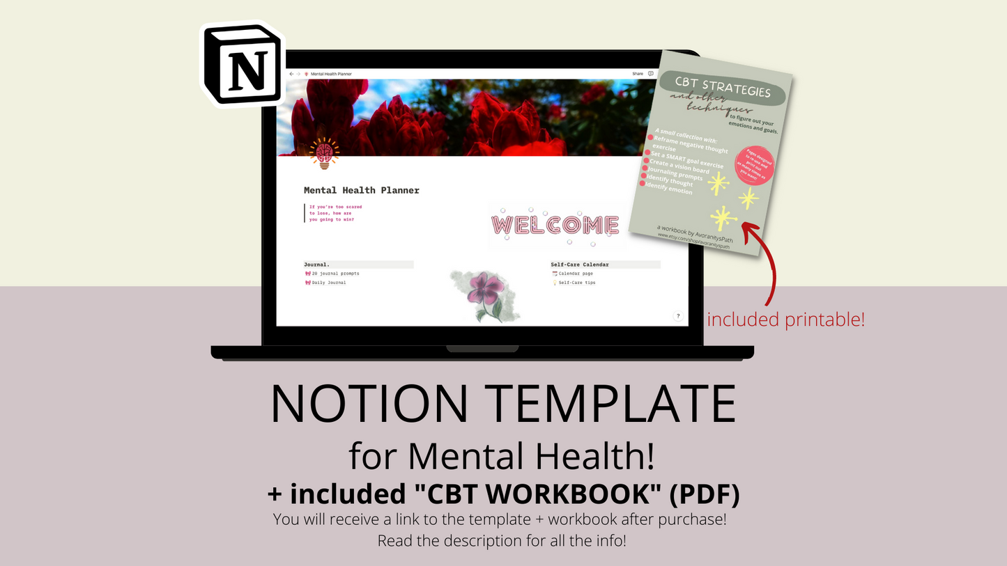 Notion Template for Mental Health + CBT Workbook (bundle)