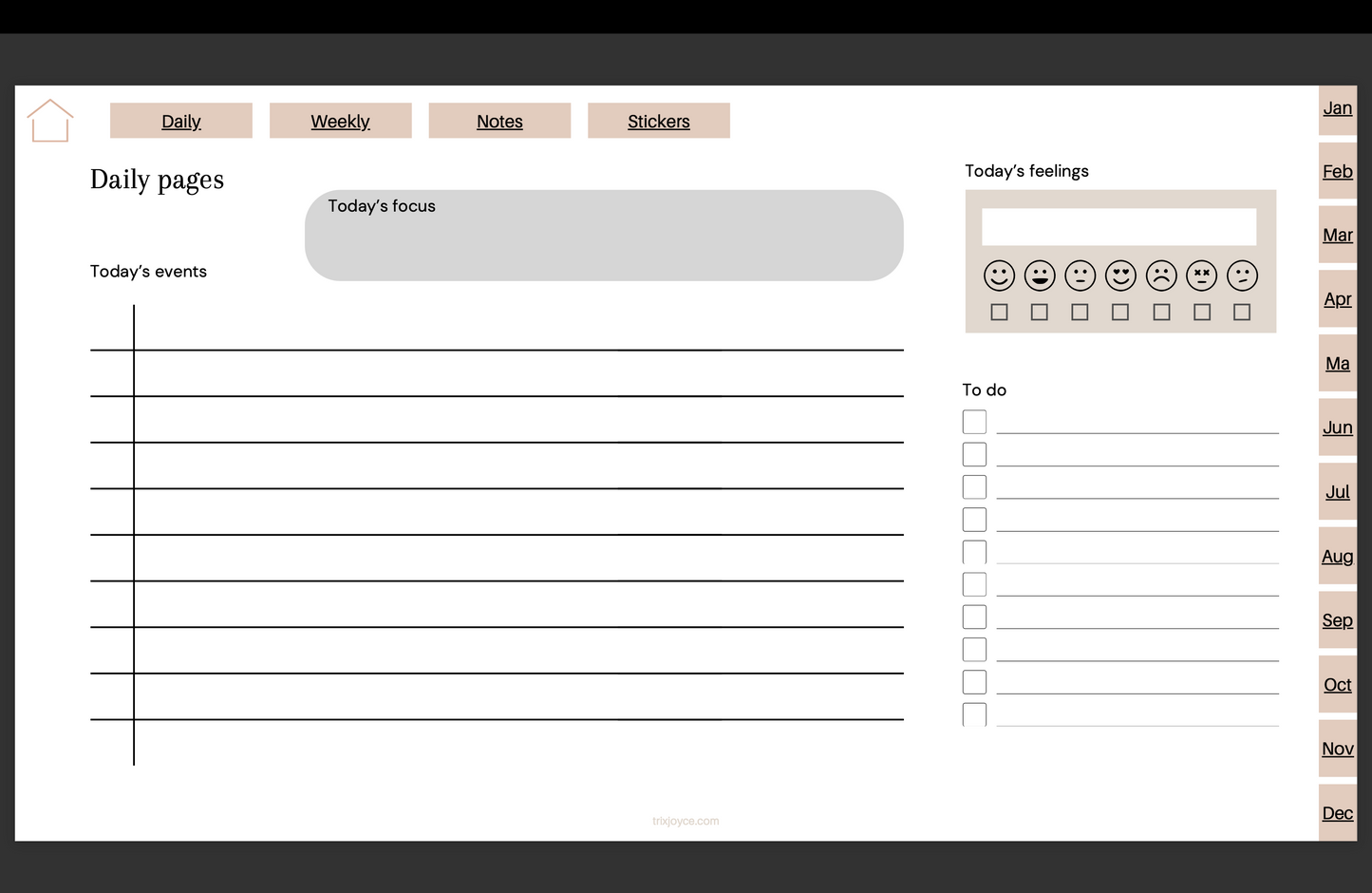 Undated Digital Planner with Hyperlinks - "You're Cute!" - Monthly