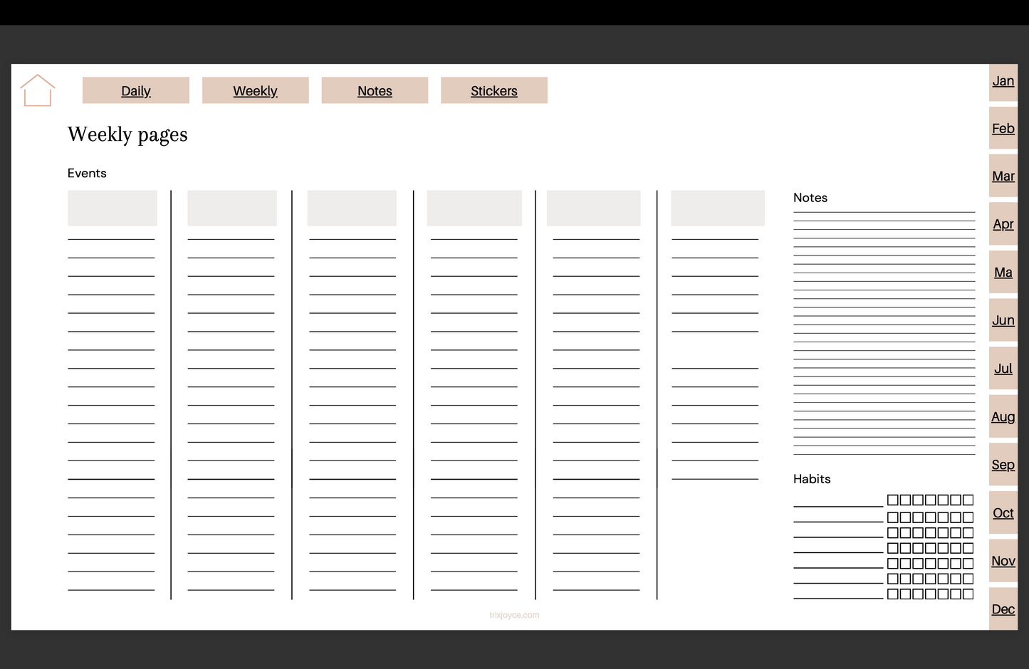 Undated Digital Planner with Hyperlinks - "You're Cute!" - Monthly